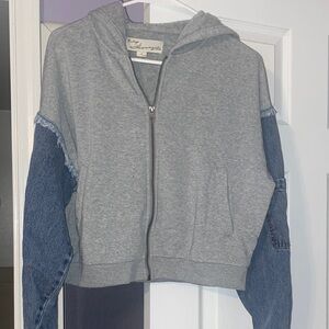 Gray and Blue Hooded Jacket